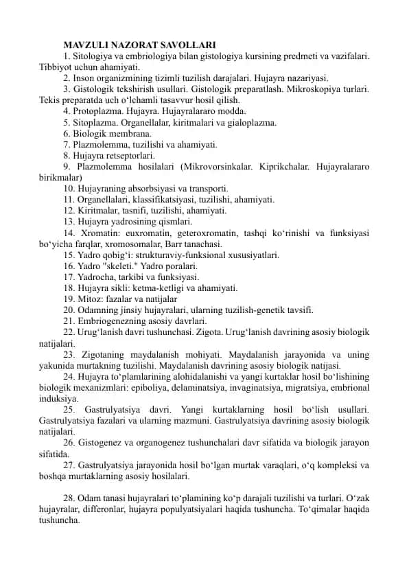 Sitologiya va embriologiya