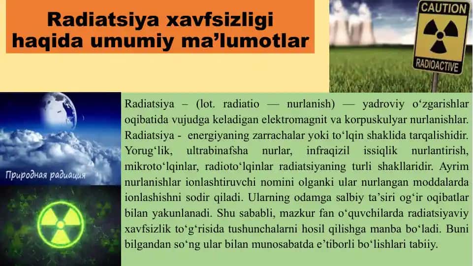 Radiatsiyaxavfsizligi haqida umumiy ma’lumotlar