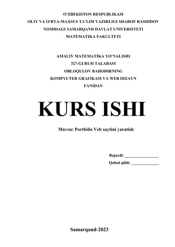Portfolio Veb saytini yaratish