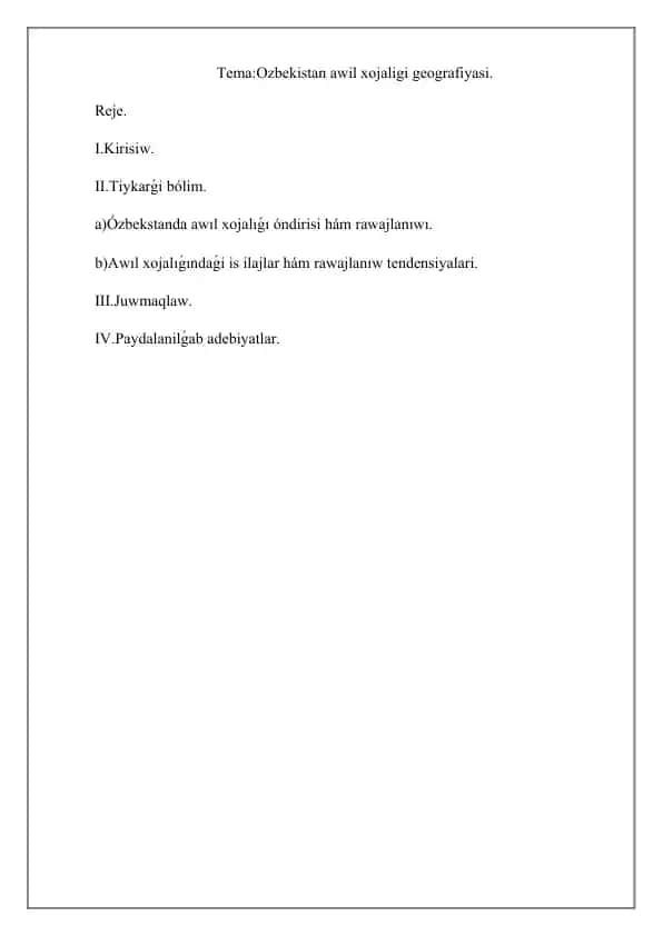O'zbekistan awil xojaligi geografiyasi
