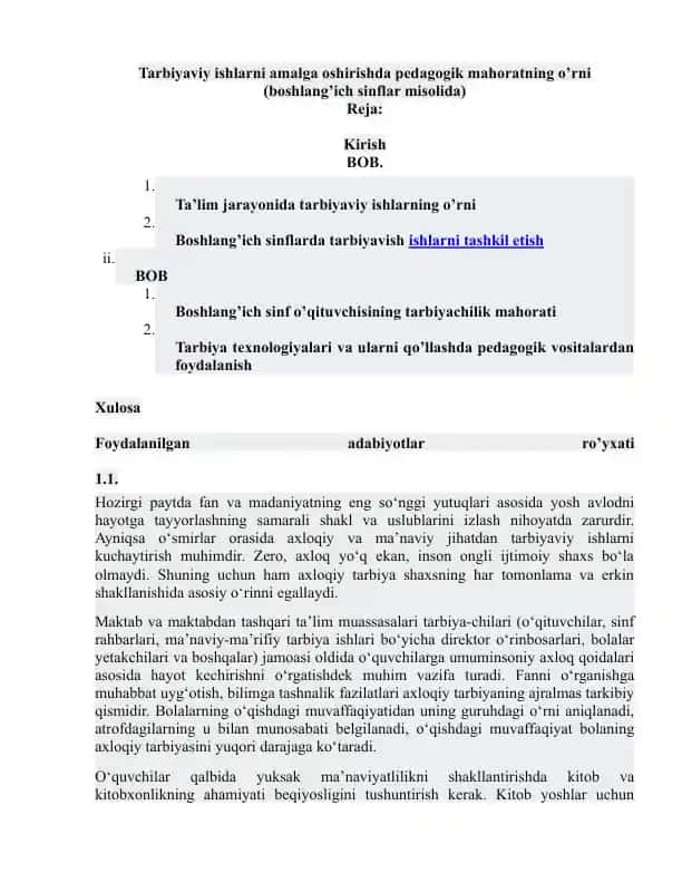 Pedagogik mahorat va tarbiyaviy ishlar