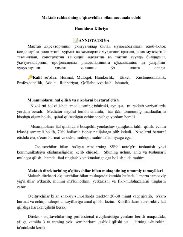 O'qituvchilar bilan muloqotning muhimati
