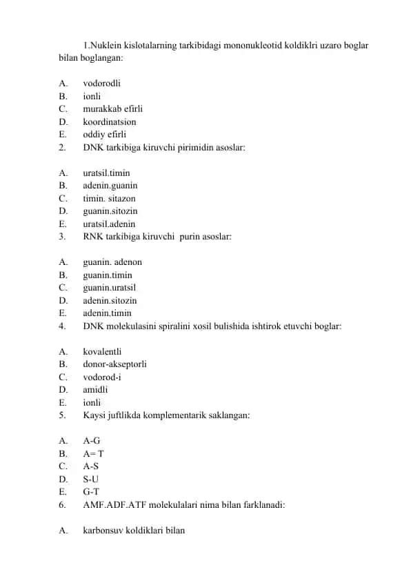 Nuklein kislotalar va mononukleotidlar