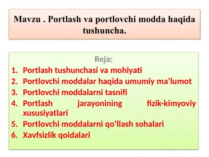 Portlash va portlovchi modda haqida tushuncha