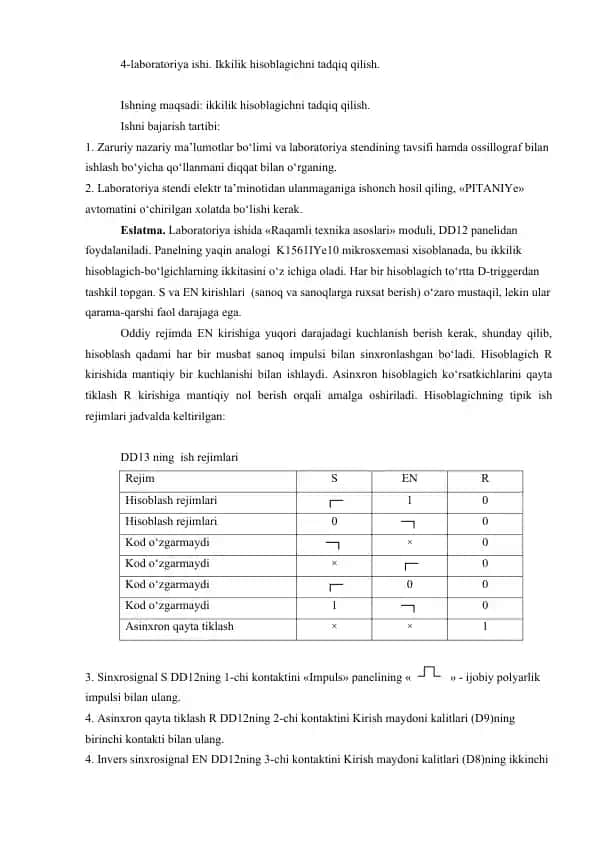 Laboratoriya ishi - Ikkilik hisoblagichni tadqiq qilish