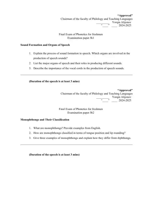 Final Exam of Phonetics for freshmen