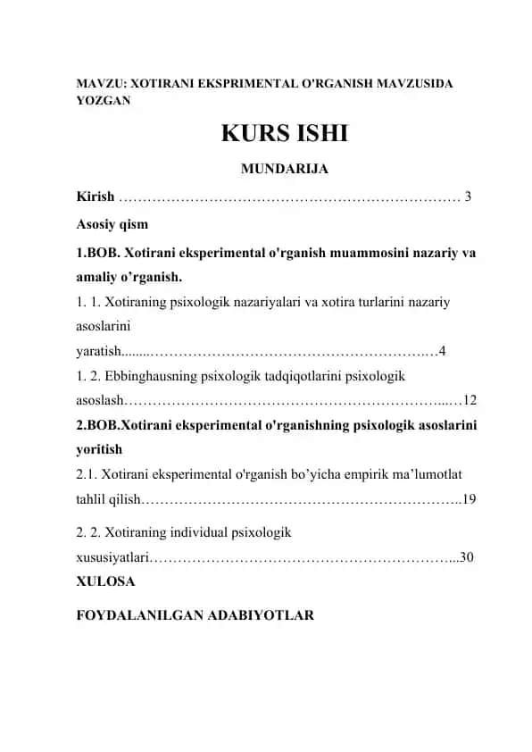 Xotirani Eksperimental O'rganish