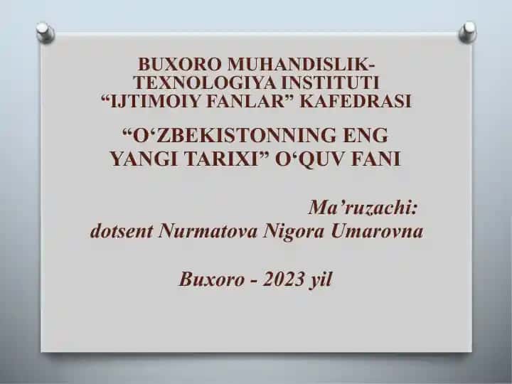 O‘ZBEKISTONNING ENG YANGI TARIXI