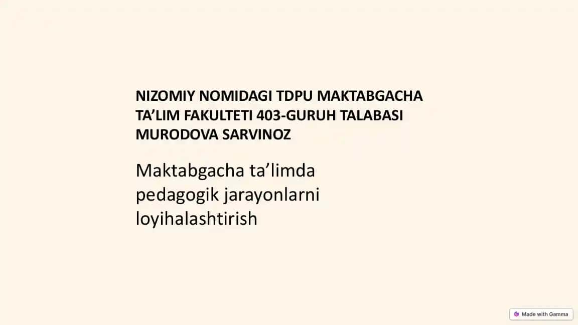 Maktabgacha ta’limda pedagogik jarayonlarni loyihalashtirish