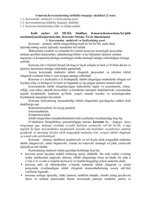 Korxonalarning tashkiliy-huquqiy shakllari