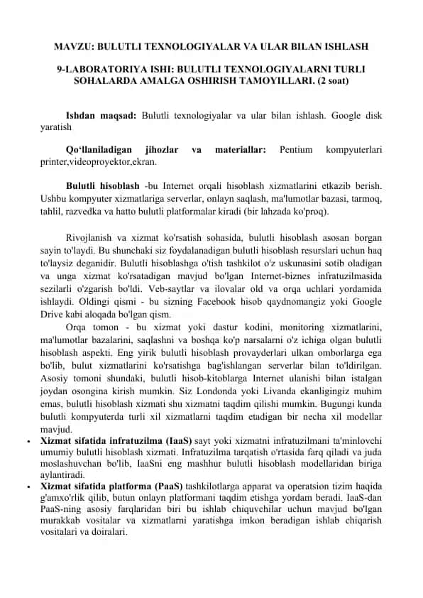 Bulutli Texnologiyalar va Ulari bilan Ishlash