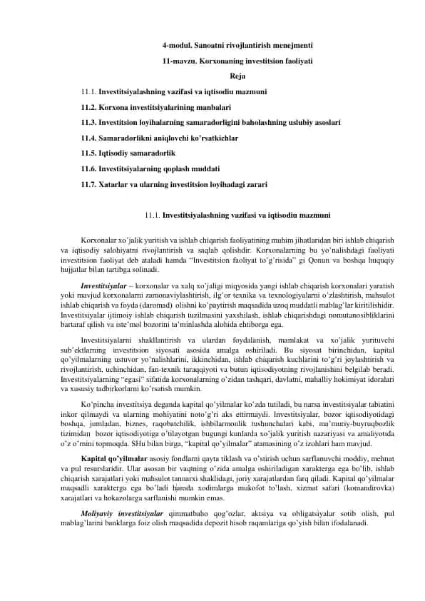 Investitsiyalashning vazifasi va iqtisodiy mazmuni