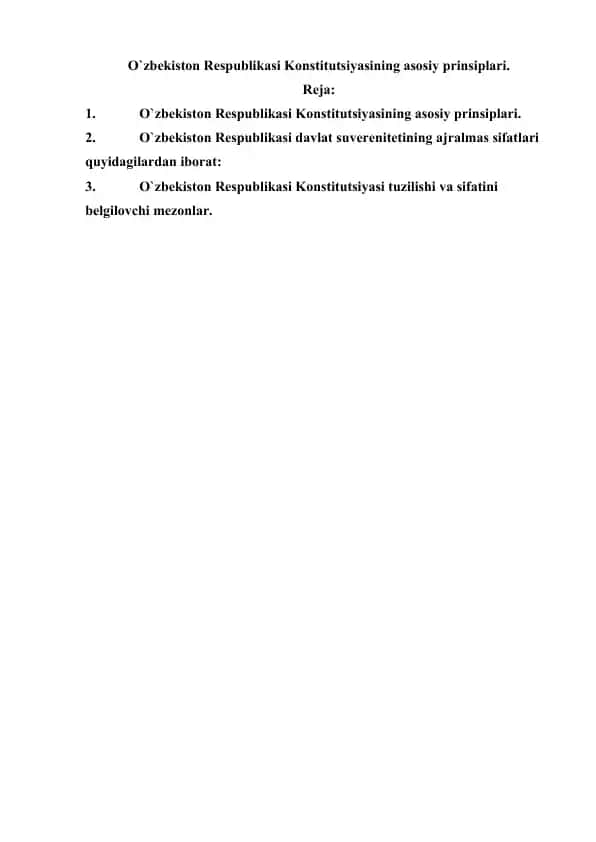 O`zbekiston Respublikasi Konstitutsiyasining asosiy prinsiplari