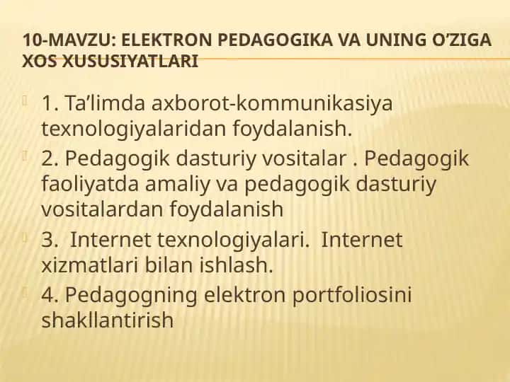 Elektron pedagogika va uning o’ziga xos xususiyatlari