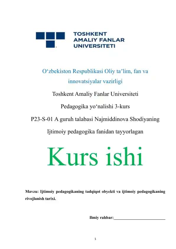 Toshkent Amaliy Fanlar Universiteti Pedagogika yoʻnalishi 3-kurs