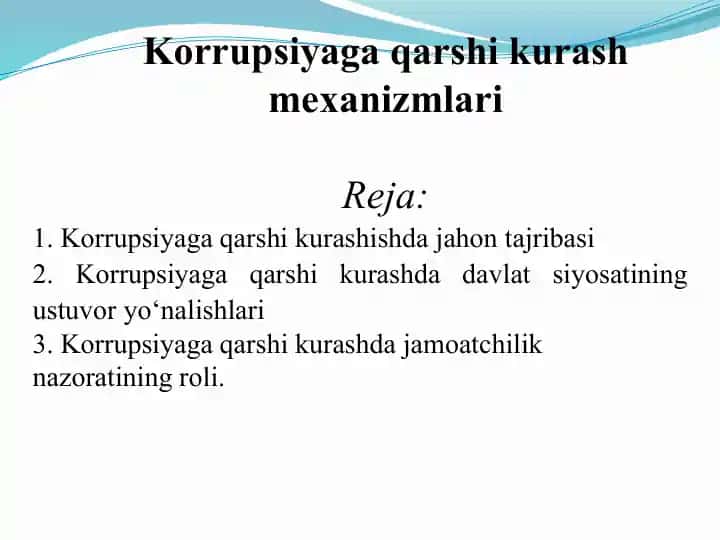 Korrupsiyaga qarshi kurash mekanizmlari