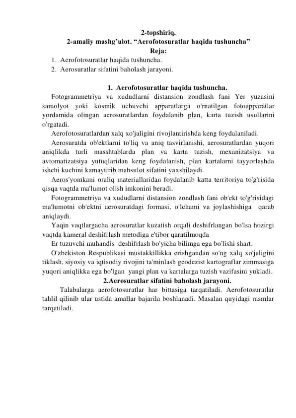 Aerofotosuratlar haqida tushuncha