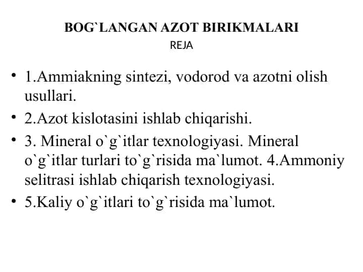 Azot birikmalari rejasi