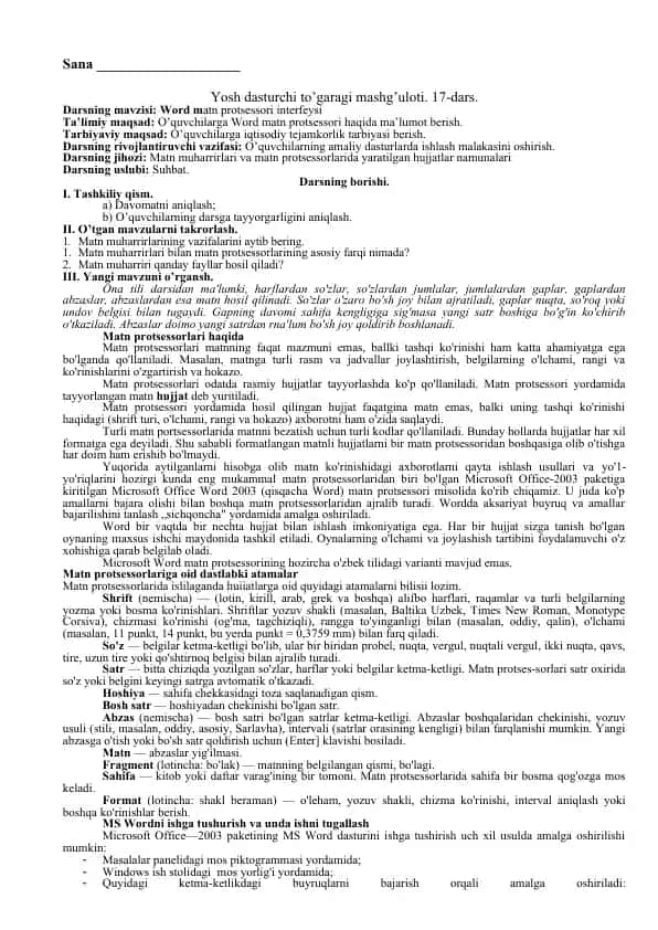 Word matn protsessori interfeysi