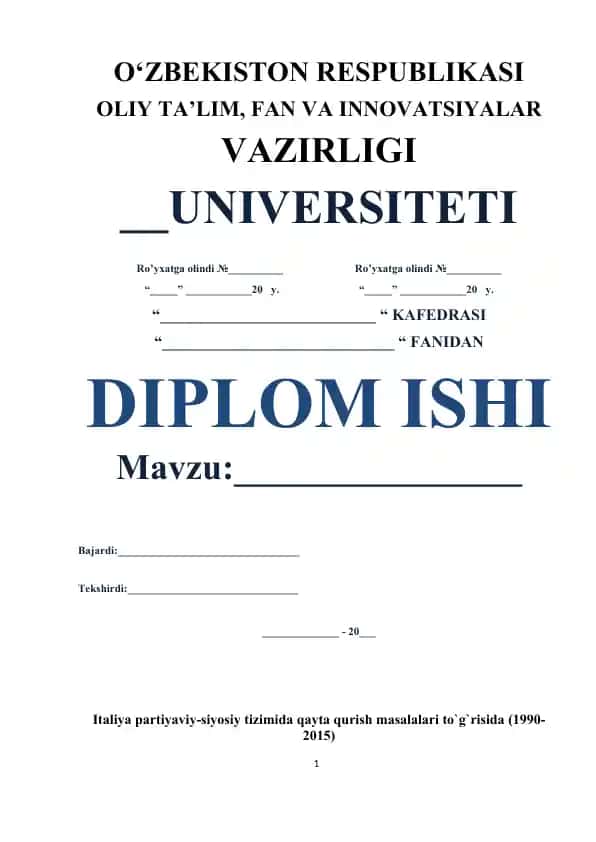 Italiya partiyaviy-siyosiy tizimida qayta qurish masalalari to‘g‘risida (1990-2015)