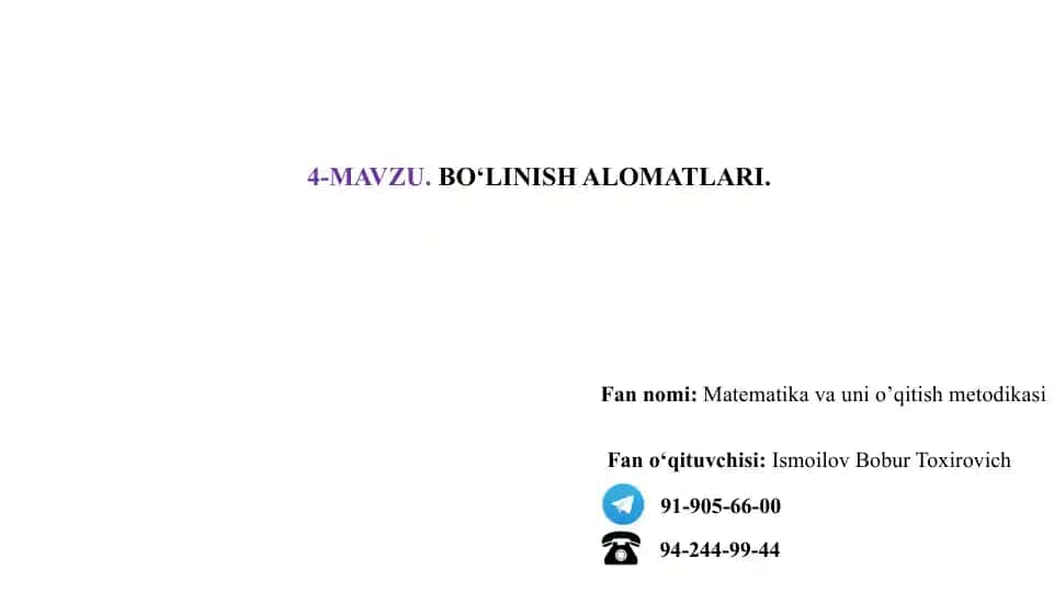 Matematika va uni o’qitish metodikasi