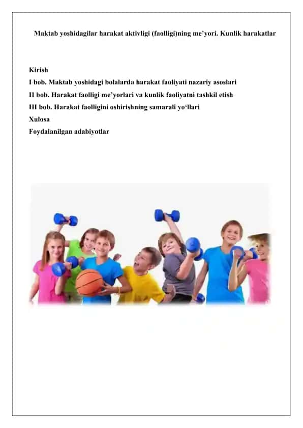 Maktab yoshidagilar harakat aktivligi (faolligi)ning me’yori