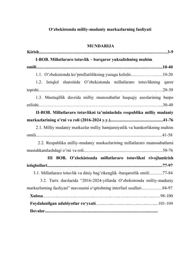 O‘zbekistonda milliy-madaniy markazlarning faoliyati