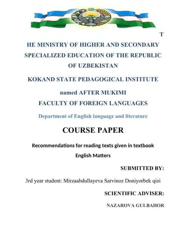 Recommendations for reading texts given in textbook English Matters