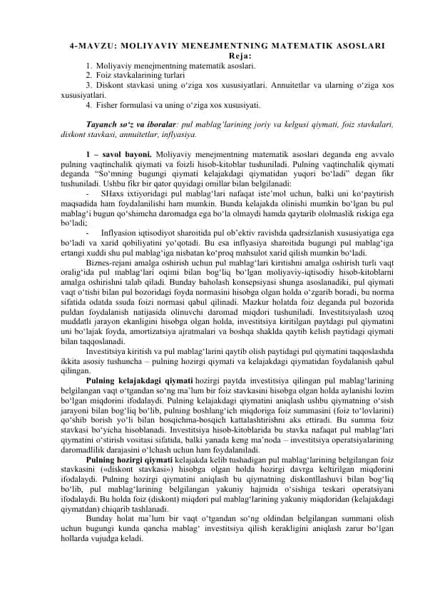 Moliyaviy menejmentning matematik asoslari