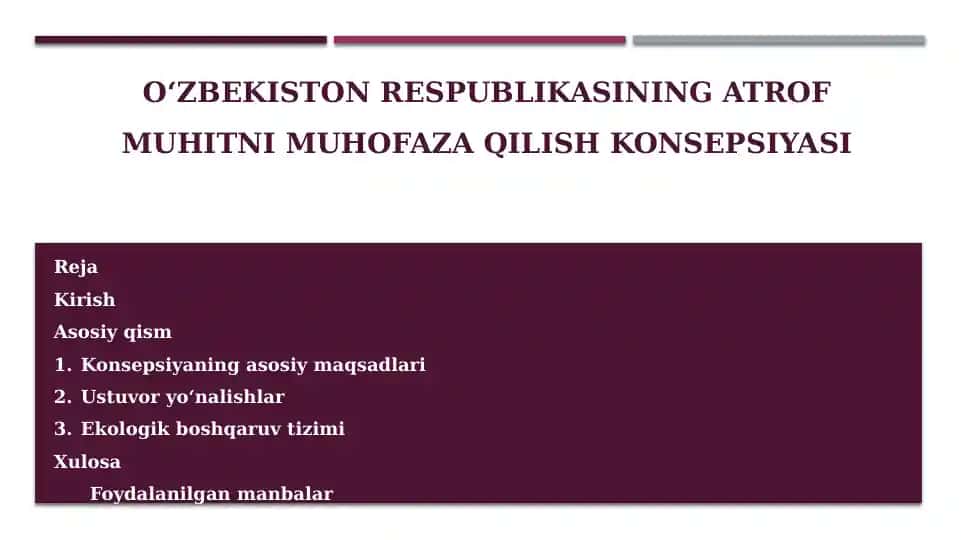 O‘zbekiston Respublikasining atrof-muhitni muhofaza qilish konsepsiyasi