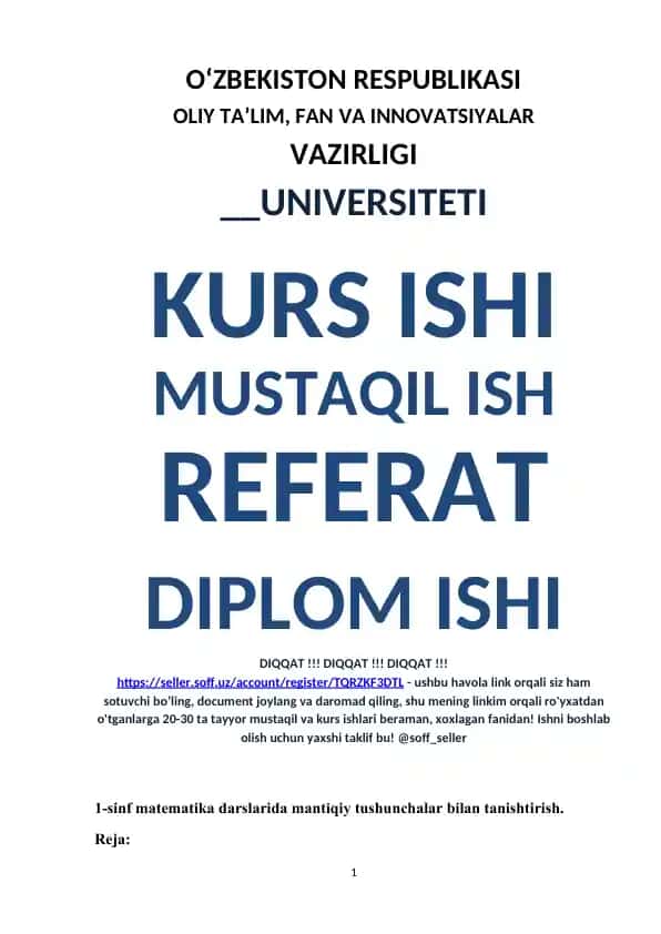 1-sinf matematika darslarida mantiqiy tushunchalar bilan tanishtirish