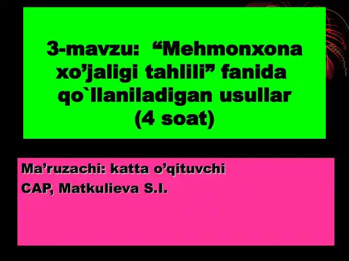 “Iqtisоdiy tahlilning maхsus usullari va ularni tavsiflash”