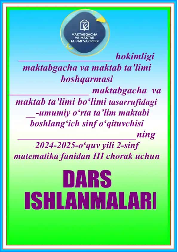 Matematika fanidan III chorak uchun taqvim mavzu rejasi