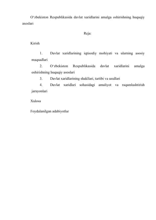 Davlat xaridlarini amalga oshirishning huquqiy asoslari