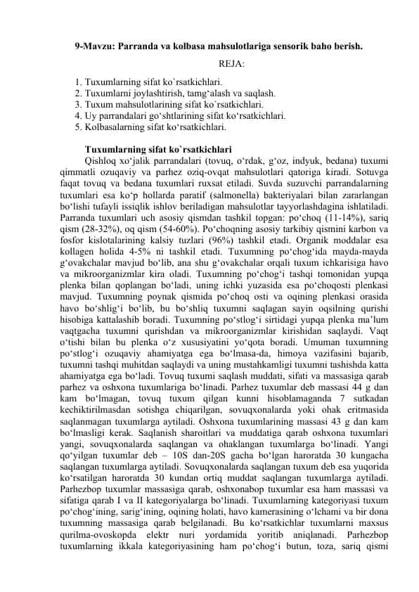 Parranda va kolbasa sensorik baho berish