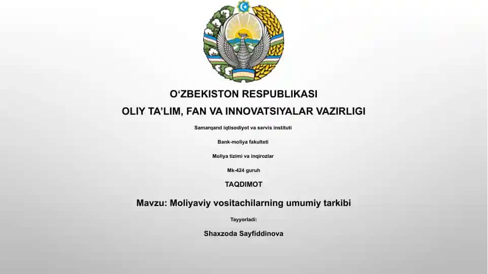Moliyaviy vositachilarning umumiy tarkibi
