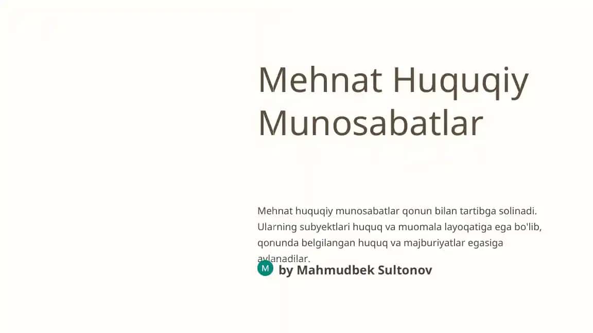 Mehnat Huquqiy Munosabatlar