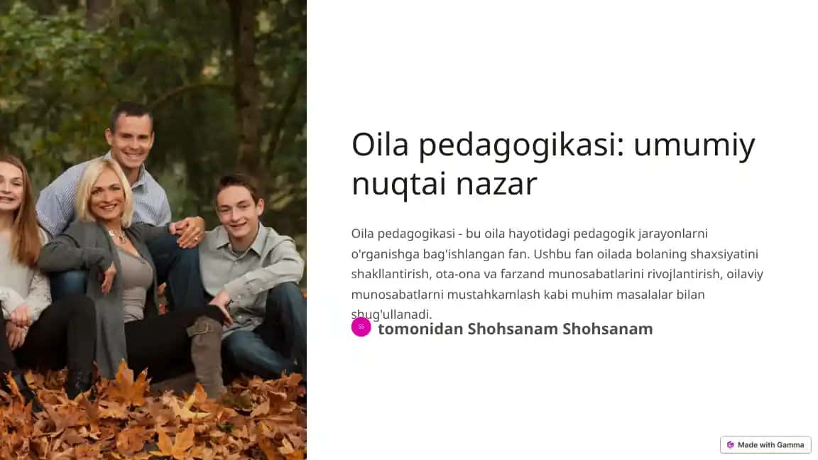 Oila pedagogikasi: umumiy nuqtai nazar
