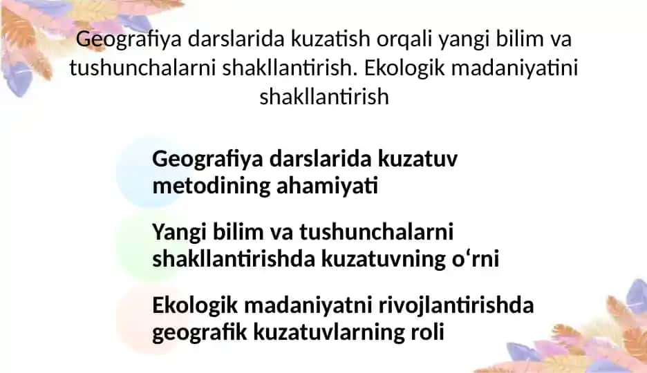 Geografiya darslarida kuzatish orqali yangi bilim va tushunchalarni shakllantirish