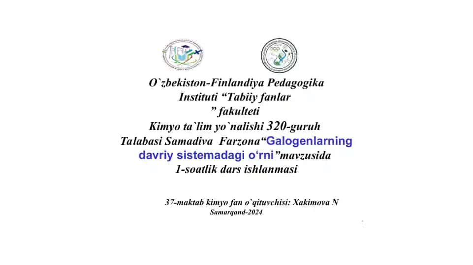 Kimyo ta'lim yo'nalishida dars ishlanmasi