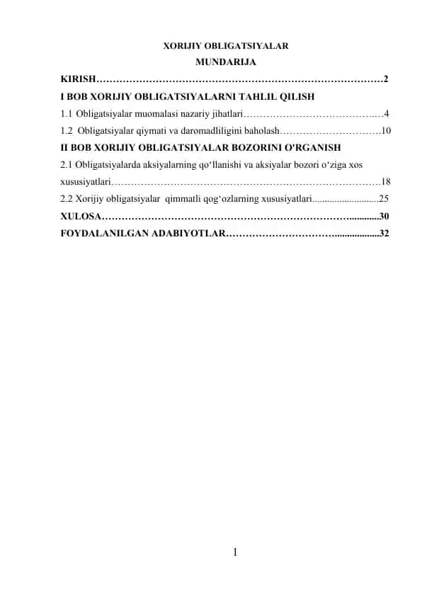 XORIJIY OBLIGATSIYALAR