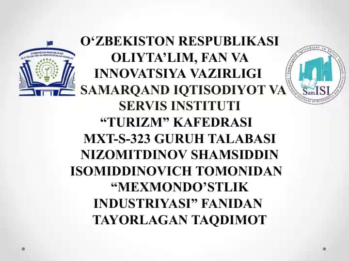 Mehmondo‘stlik industriyasi haqida taqdimot