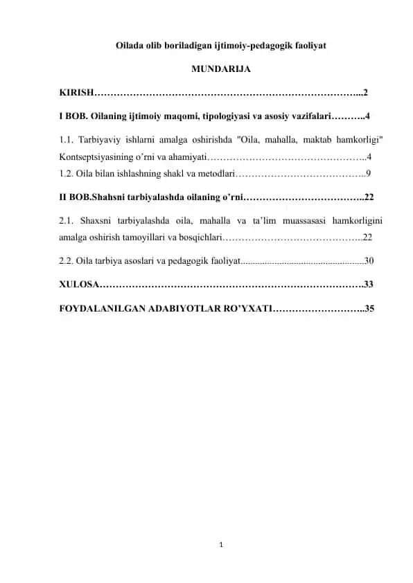 Oilada olib boriladigan ijtimoiy-pedagogik faoliyat