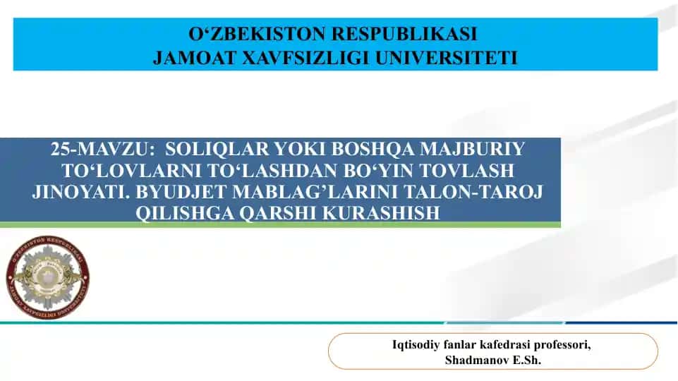 Soliqlar yoki boshqa majburiy to‘lovlarni to‘lashdan bo‘yin tovlash jinoiyati