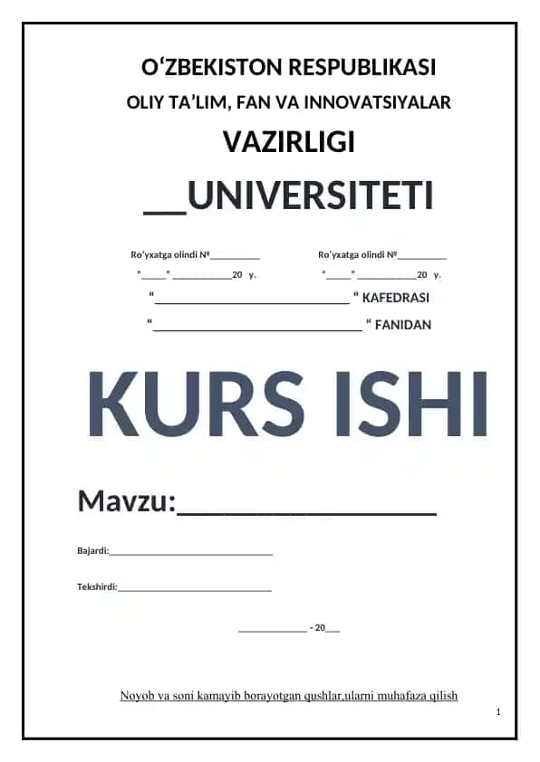 Qushlar sinfi morfologiyasi va anatomiyasi haqida kurs ishi