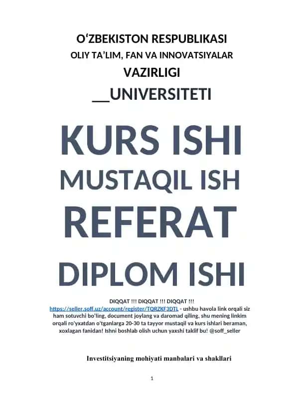 Investitsiyaning mohiyati, manbalari va shakllari
