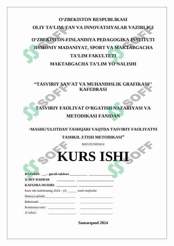 MASHG‘ULOTDAN TASHQARI VAQTDA TASVIRIY FAOLIYATNI TASHKIL ETISH METODIKASI