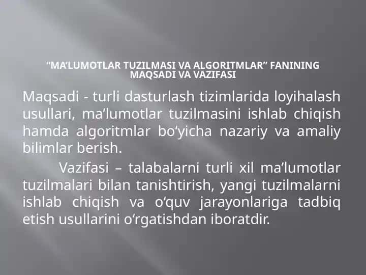 Ma’lumotlar tuzilmasi va algoritmlar