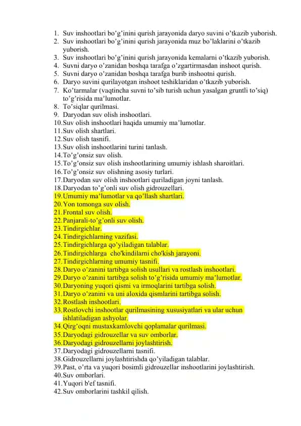 Gidrotexnika inshootlari: suvni boshqarish va inshootlar qurilishi
