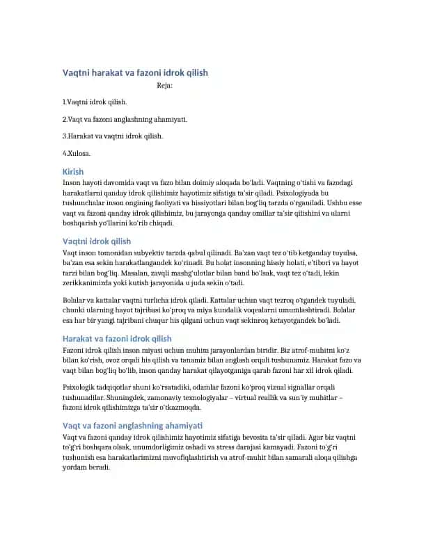 Vaqtni harakat va fazoni idrok qilish